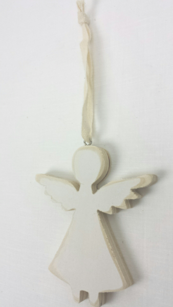 Engel, Holz, weiß, 10x9x1 cm, zum Hängen